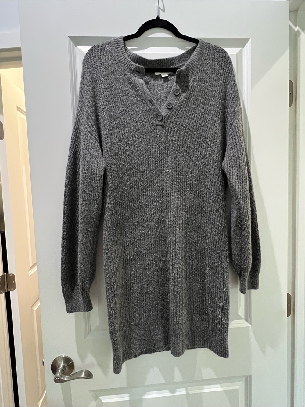American Eagle Gray Ribbed Knit Button-Front Sweater Dress